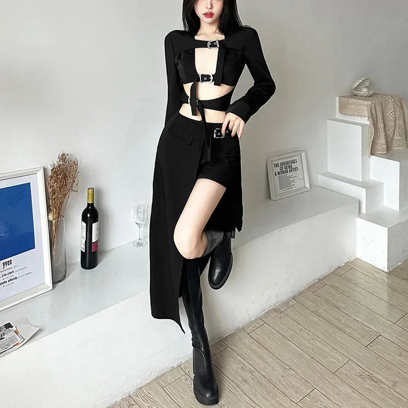 Goth Dark Sexy Mini Irregular Hem High Waist Punk Rock Cargo Skirt