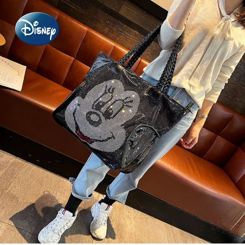 Disney Minnie Women's Handbag - Luxury Cartoon Shoulder Bag, Diamond Embellished, Large Capacity Fashion Tote