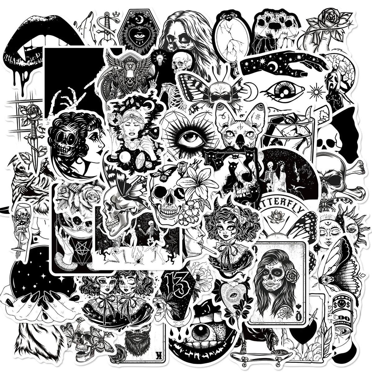 50pcs Various Style Goth Punk Stickers for Planners, Laptops Etc