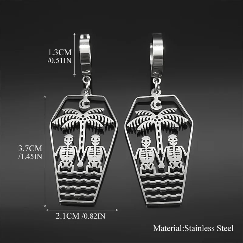 Dark Punk Coffin Skull Hoop Earrings - Stainless Steel Couple Jewelry for Men and Women