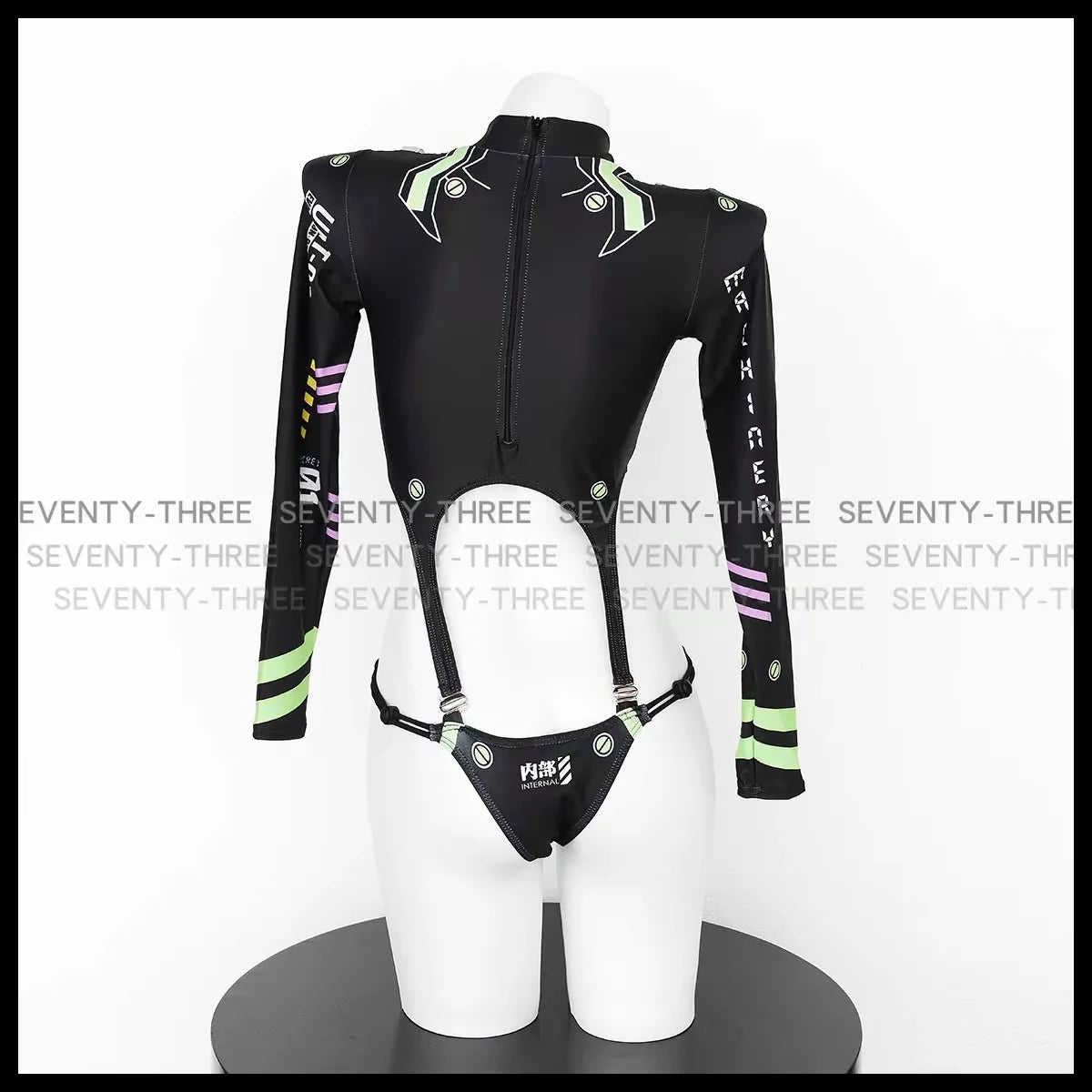 Women Mechanical Agent Cosplay Costumes Cyber Punk Mechanical Printing Jumpsuit Swimwear Sexy Long-sleeved Hollow Dark Swimsuit