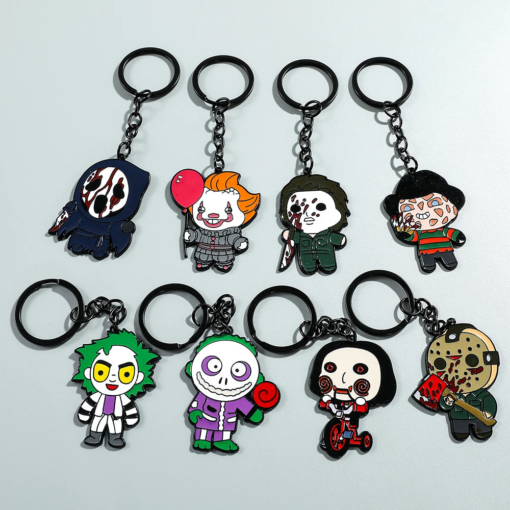 Anime Horror Night Chainsaw Clown Halloween Keychain - Spooky Cartoon Accessory