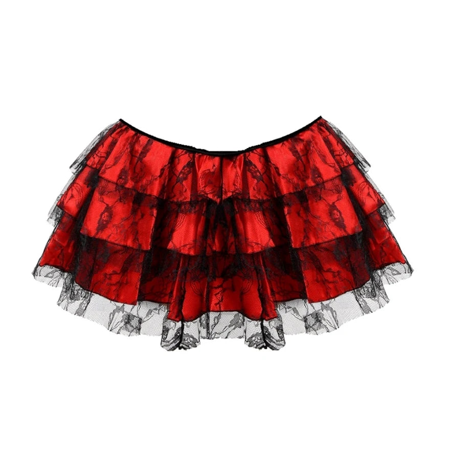 Gothic Sexy Floral Lace Mesh Tulle Mini Pleated Skirt - Party Dance Fashion Skirt, Plus Size