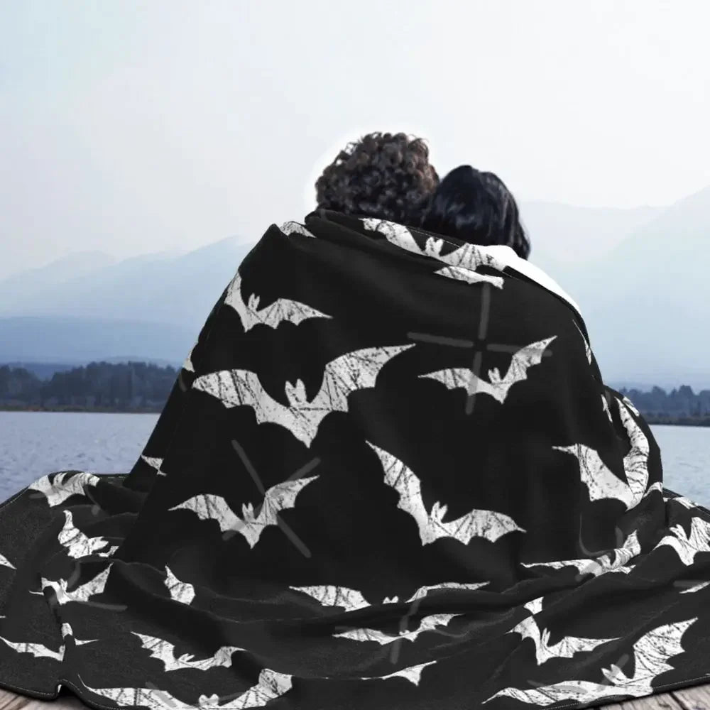 Bats Pattern Throw Blanket Halloween Goth Fleece Flannel Lightweight Blanket