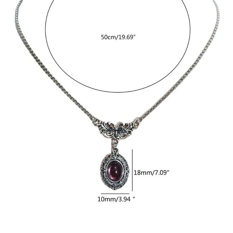 M2EA Vintage Victorian Lace Vampire Bat Choker – Gothic Chunky Chain Necklace with Purple Crystal Gemstone Pendant, Unisex