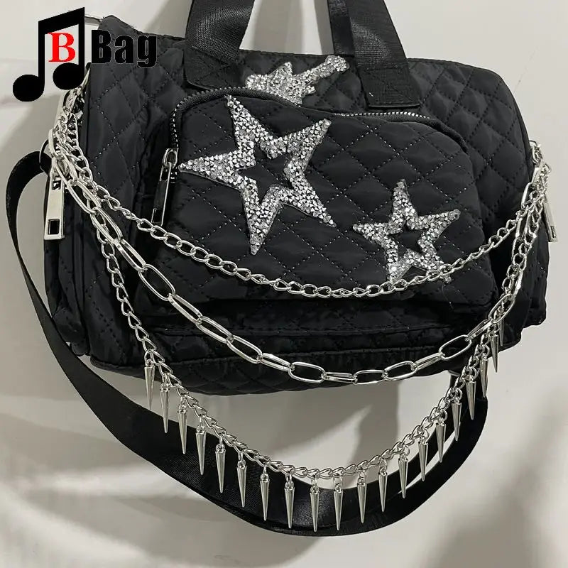 Goth Punk Women's Fashion Handbag - Casual Crossbody Diamond Shoulder Bag, Oxford Cloth Waterproof All-Match Messenger