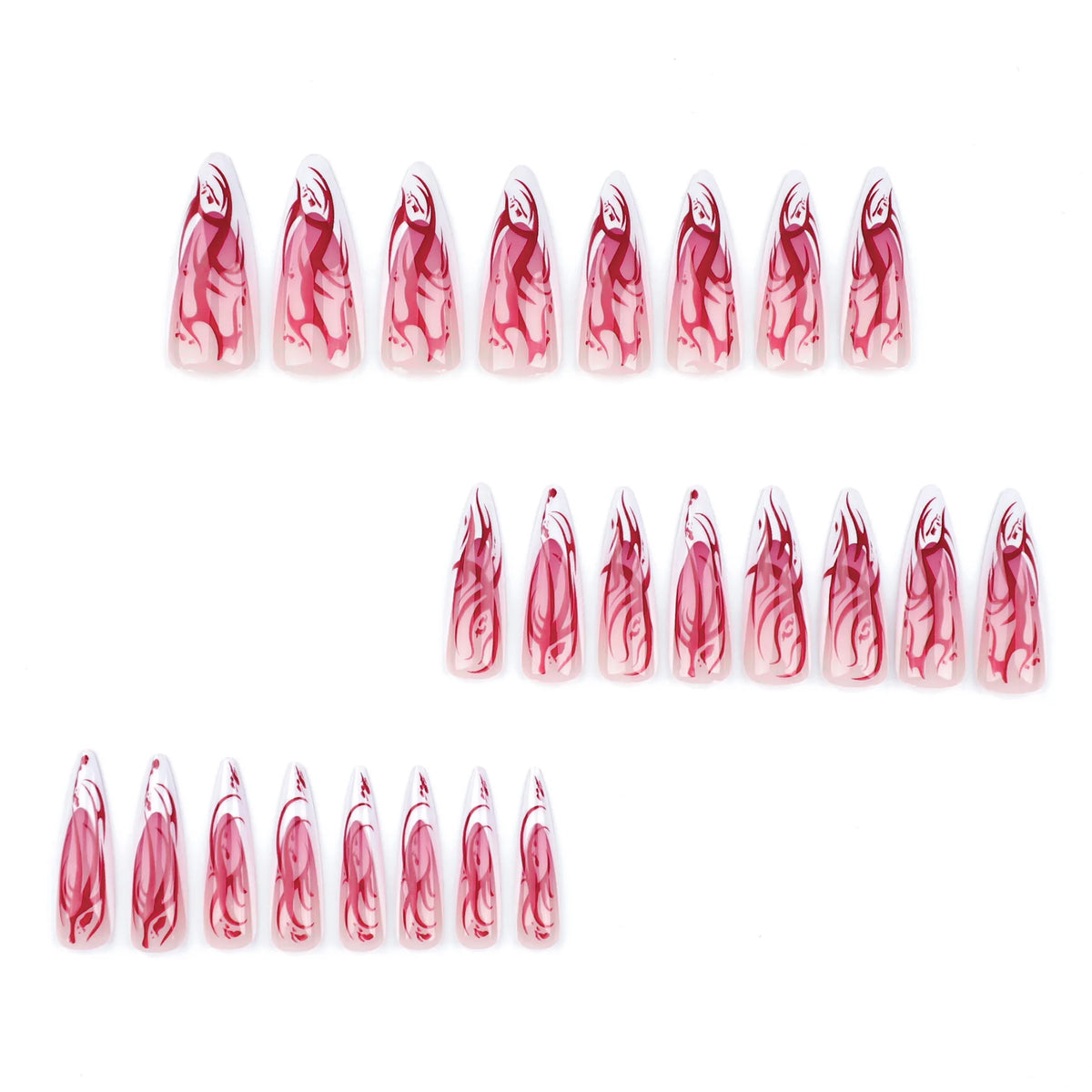 24Pcs Red Blood Press On Nails Long Drop Shape French Nail Tips For Women & Girls Halloween Nail Party Wear Full Cover Fake Nail