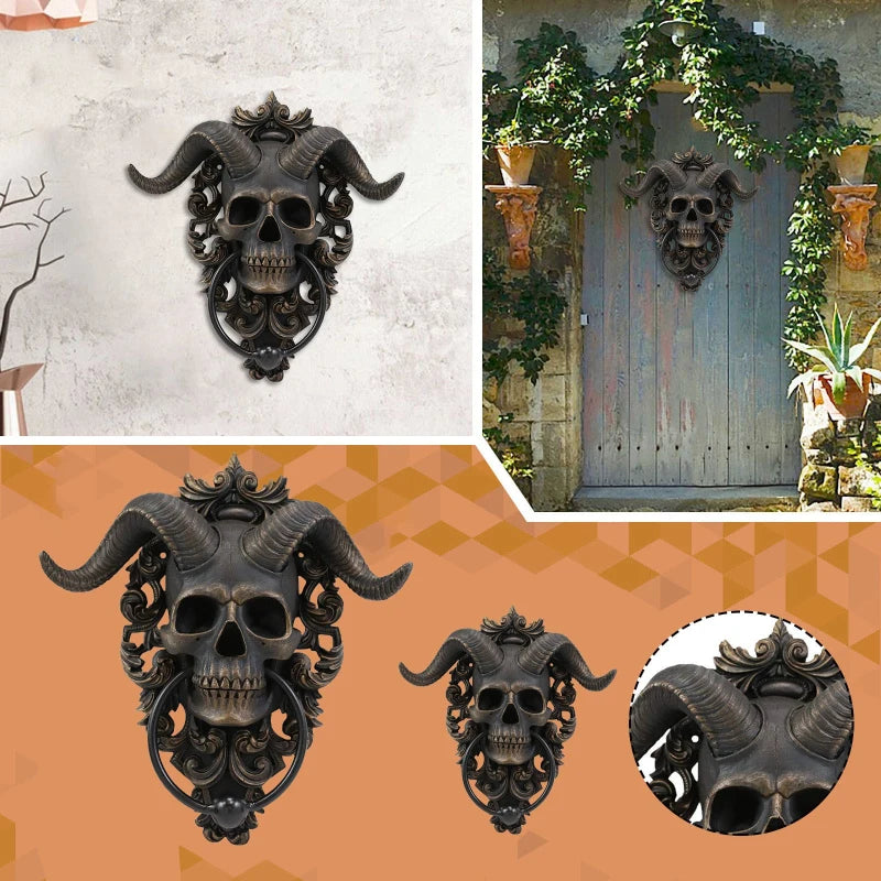 Gothic Goat Skull Door Knocker - Resin Hell Demon Skull Hanging Pendant for Home Decoration