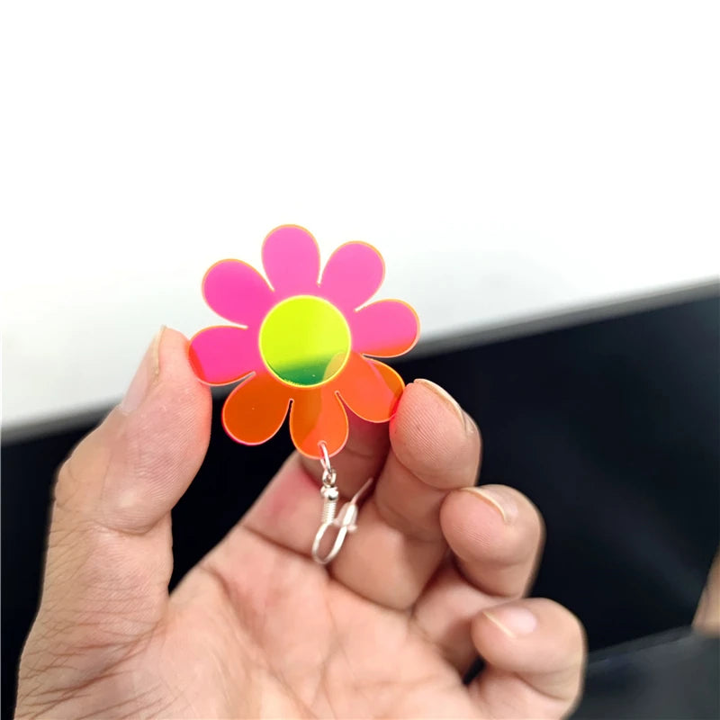 Cute Clear Neon Green Hot Pink Flower Drop Earrings for Women - Acrylic Jewelry Fashion Accessories by KUGUYS