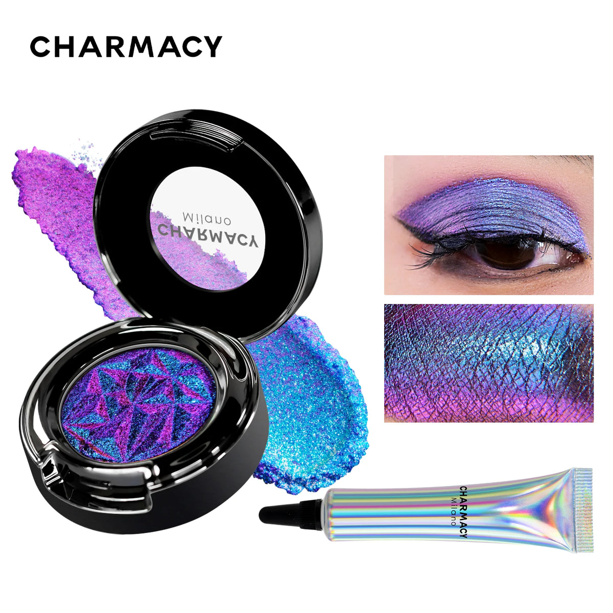 SEO Title: CHARMACY Shiny Duochrome Eyeshadow Set | Long-lasting Glitter Eye Shadows with Primer