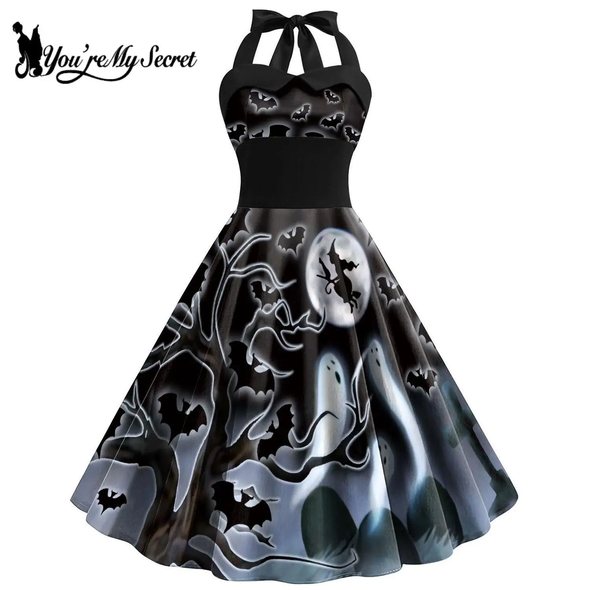 [You're My Secret] Vintage Dress Women 2023 Summer Sexy Print Halloween Party Dresses Vestidos Robe Pin Up Y2K Rockabilly Dress