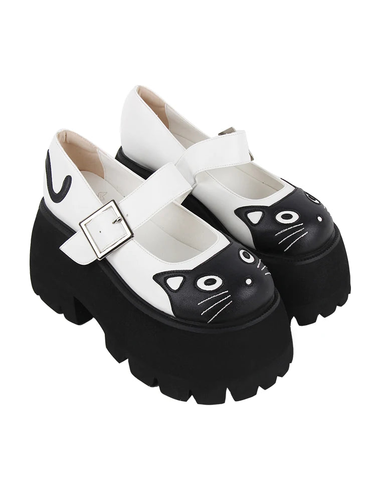 2024 New Lolita Punk Rock Black Cat Head Mary Jane Platform Shoes - Thick Sole, for Girls and Women