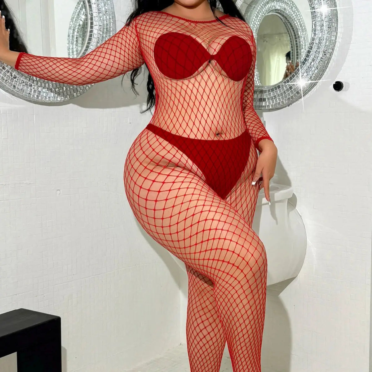 Plus Size Sexy Fishnet Bodystocking - Crotchless Stretchy Fit Sensual Underwear