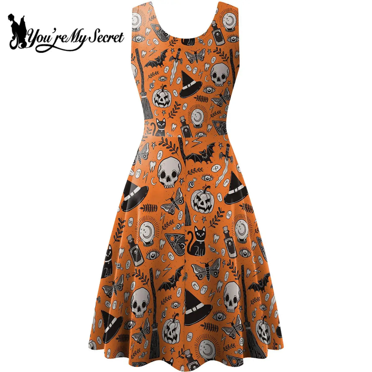 [You're My Secret] Dress Women Sexy Sleeveless Witch Party Ghastly 3D Skeleton Anime Clothes Summer Vintage Dress Halloween Rave