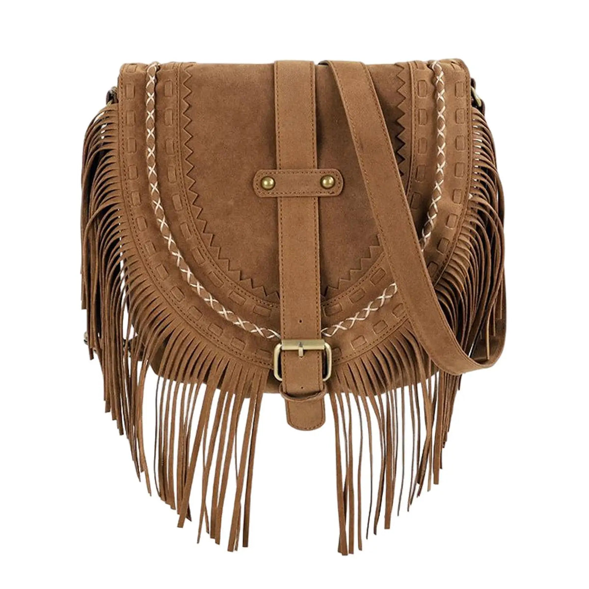 Retro Faux Suede Tassel Shoulder Bag – Handmade Boho Crossbody Messenger Bag for Women