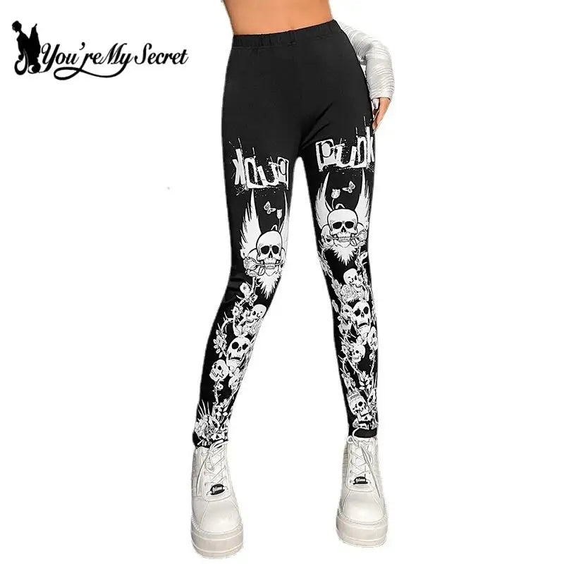 [You're My Secret] 2023 Gothic Leggings for Women Ouija Workout Pants Dark Grunge Black Skull Leggins Halloween Spandex Legins