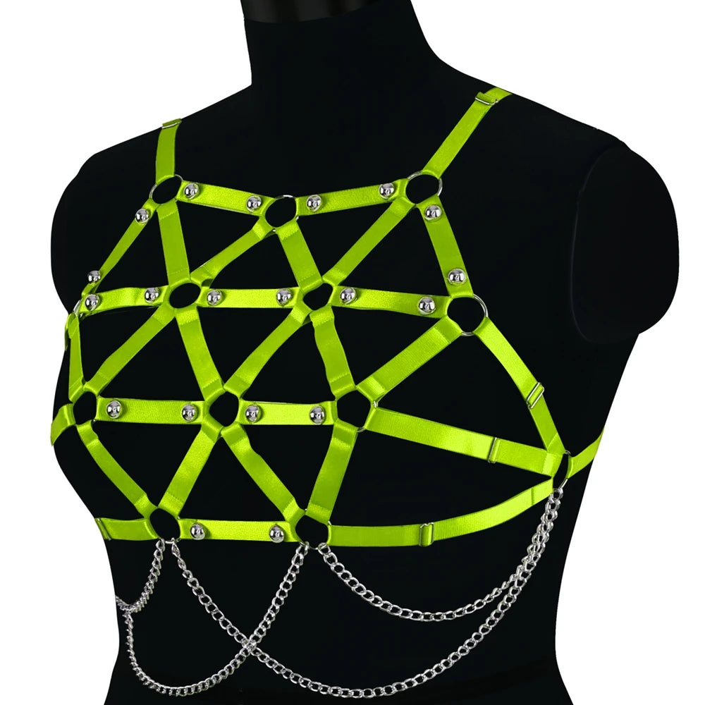 Harajuku Plus Size Lingerie – Sexy Punk Goth Chain Sword Belt Body Harness, Cage Bra Accessory for Women