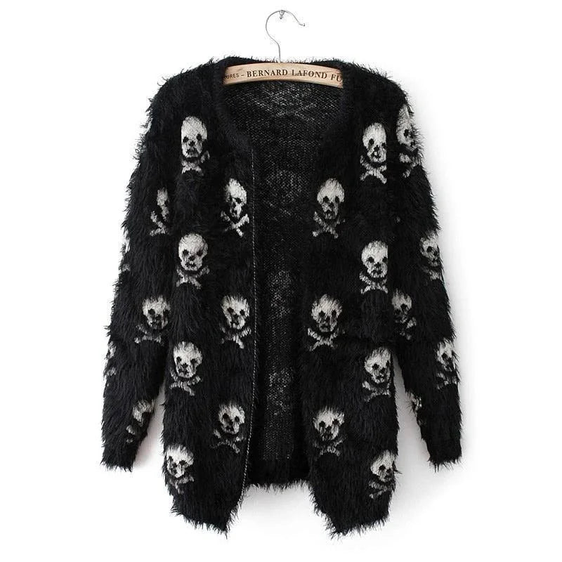 Spring Autumn new women sweater knit wool sweater skull head hippocampus fashion cardigan loose sweater coat Gothic Cape