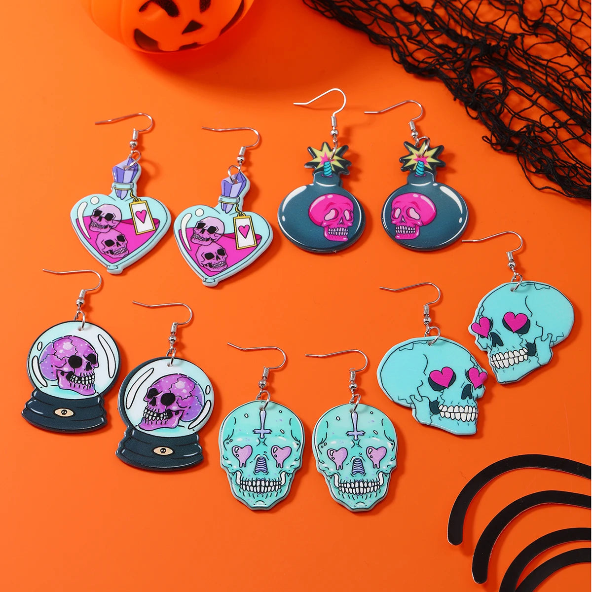 Halloween Skull Head & Bat Earrings – Dark, Funny, and Creative Fashion for Women