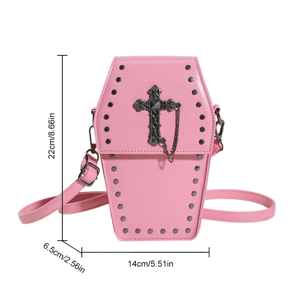 Novelty Coffin Shape Purses - Halloween Gothic Cartoon Crossbody Bags, PU Leather Women's Cell Phone Bag, Cosplay Lolita Satchel