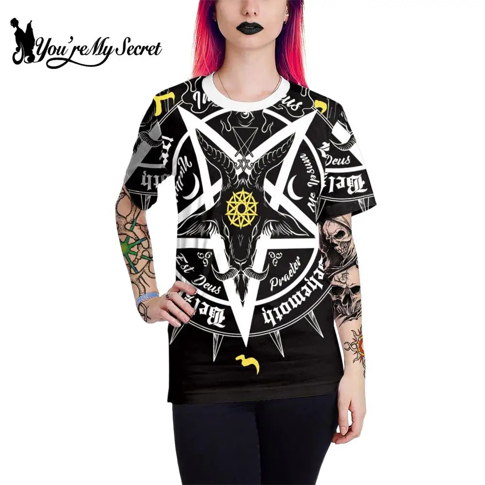 [Youre My Secret] 2023 Women Slim Tops Summer O-neck T-shirt Ouija Pentagonal Tee Men's Dark Graphic Short Sleeve Tshirts