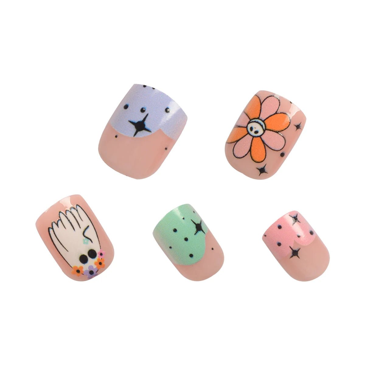 24pcs Halloween Press-On Nail Set – Floral & Festive Design, Glossy Finish with Jelly Glue & Nail File