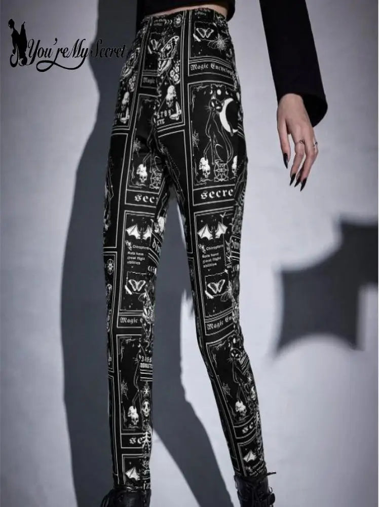 [You're My Secret] Hot Women's Leggings Elastic Halloween Dark Skul Printing Leggings Gothic Ouija Fitness Pants Harajuku Legins