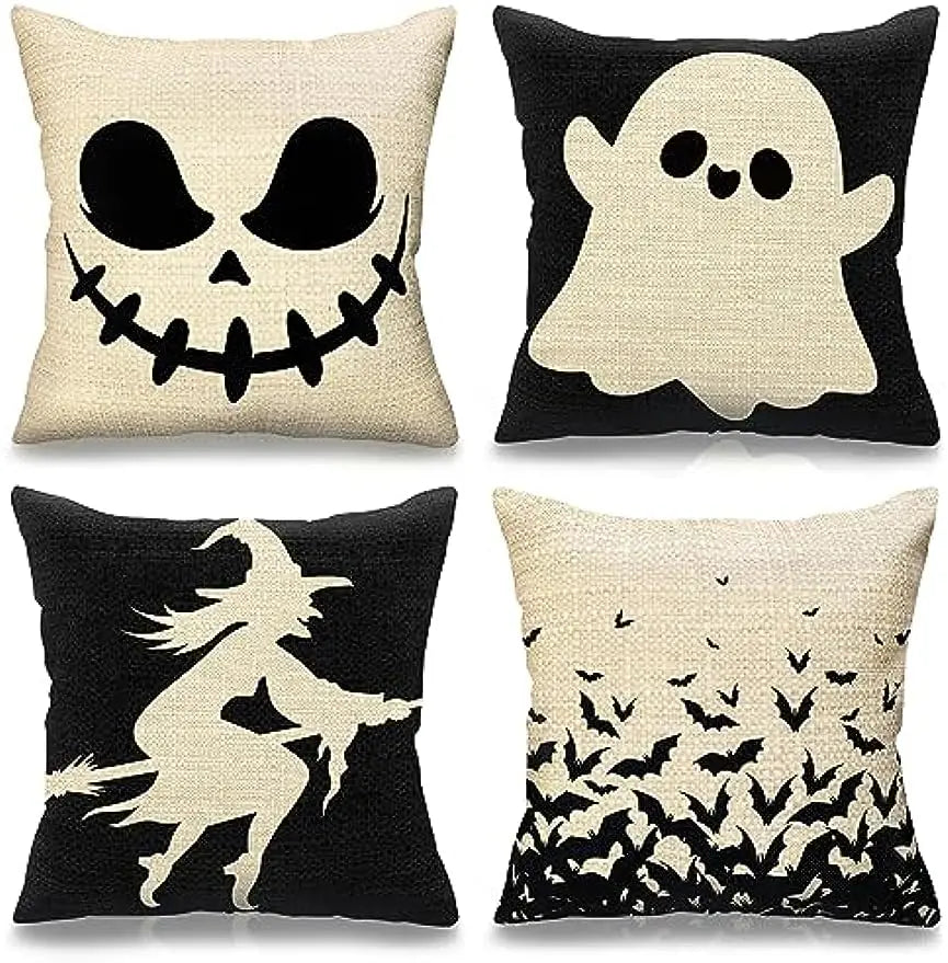 Halloween Pillowcase Decoration – Indoor Witch Bat Linen Cushion Cover for Sofa, 50x50 cm