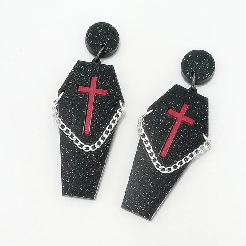 KUGUYS Halloween Gothic Coffin Drop Earrings | 4 Styles Glitter Acrylic Jewelry | Fashion Accessories for Women