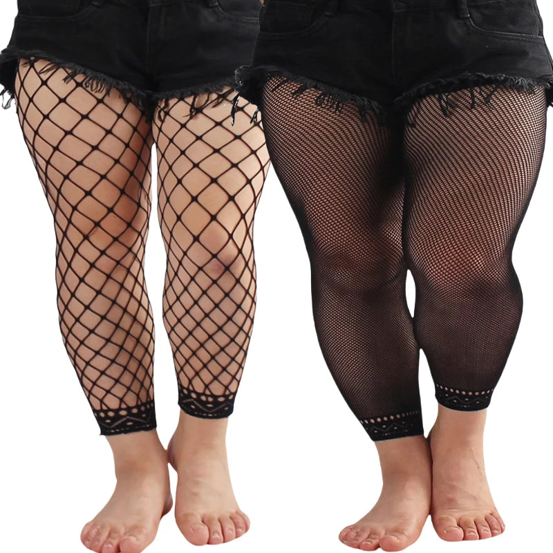 Women’s Footless Fishnet Ankle Tights - Plus Size High Waist Large Stretch Net Leggings Stockings