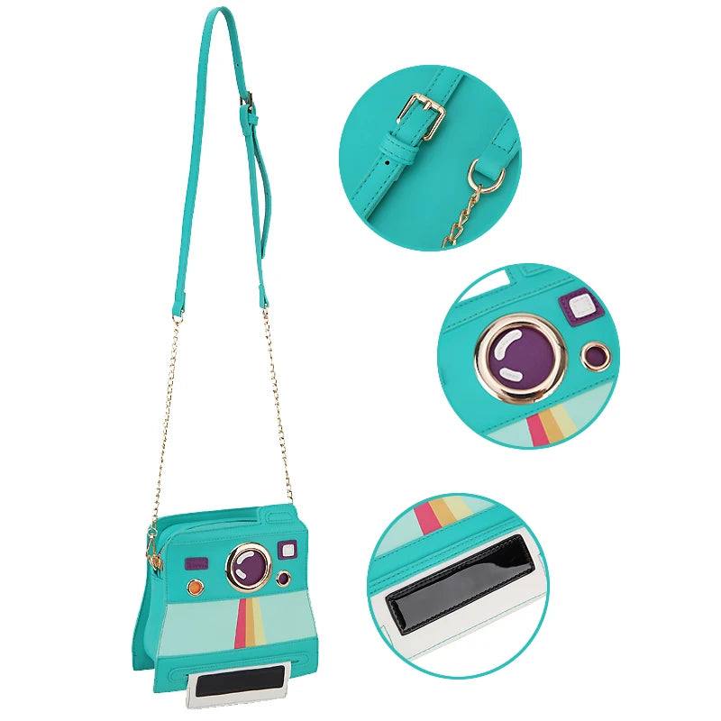 Novelty Polaroid Shape Chain Shoulder Bag for Women Fashion Cartoon Camera Purses and Handbags Girls Crossbody Bag Green Clutch