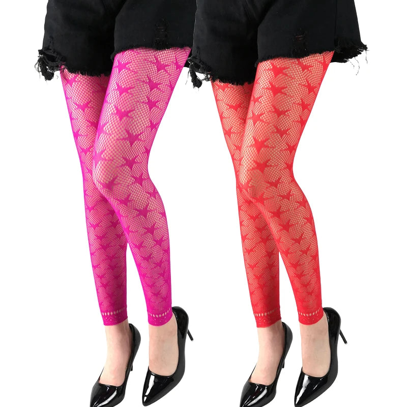 Women’s Colored Patterned High Waist Fishnet Footless Tights Leggings