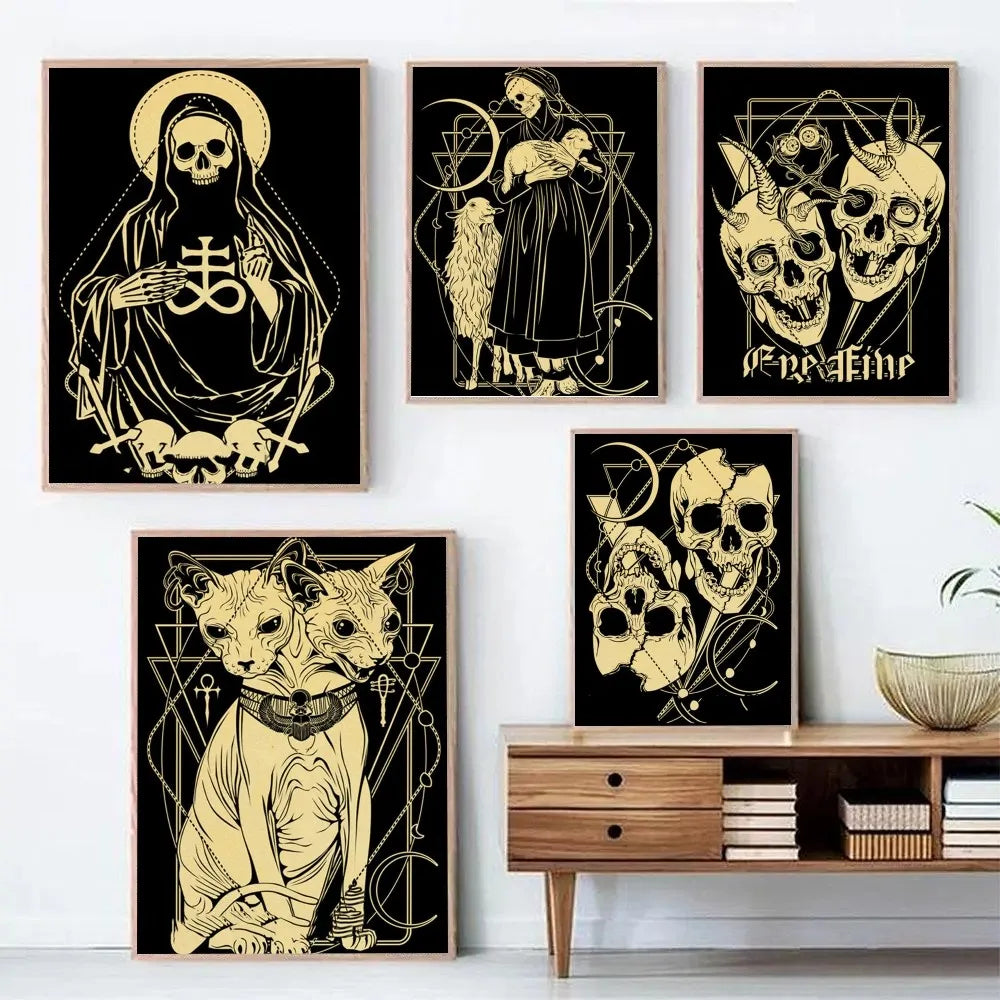 1PC Retro Gothic Skeleton Poster Print for Home Living Room Bedroom Entrance Bar Restaurant Cafe Art Decoration