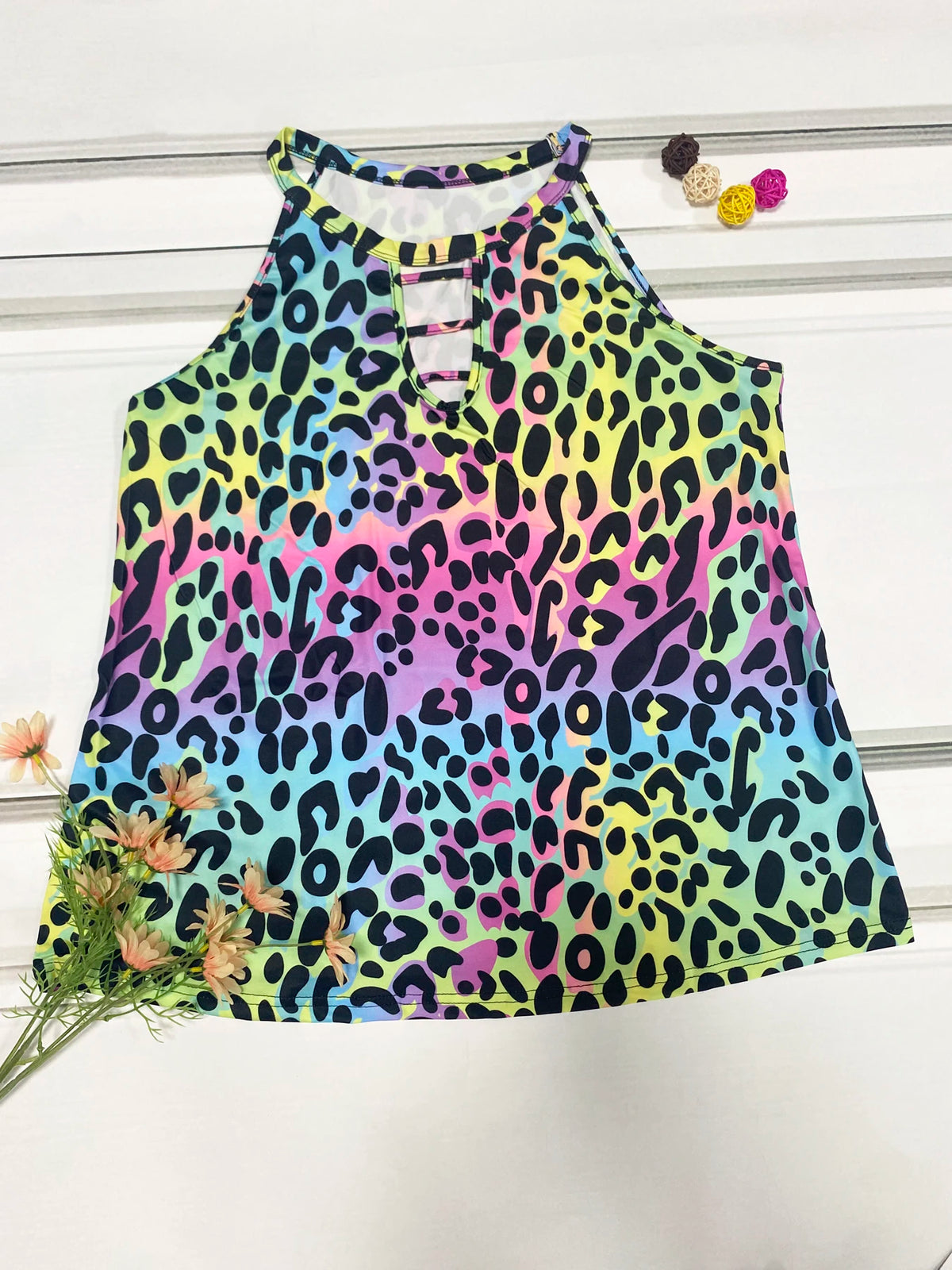 Plus Size Leopard Print Tank Top | Relaxed-Fit Casual Cut Out Crew Neck Design for Hot Summer Days