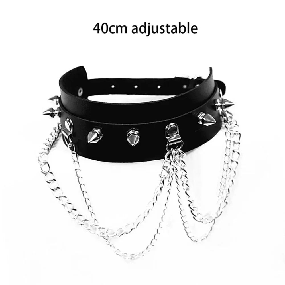 Harajuku Punk Gothic Body Necklace: Sexy PU Leather Spike Rock Collar Choker with Heart Pendant, Perfect for Cosplay Fashion