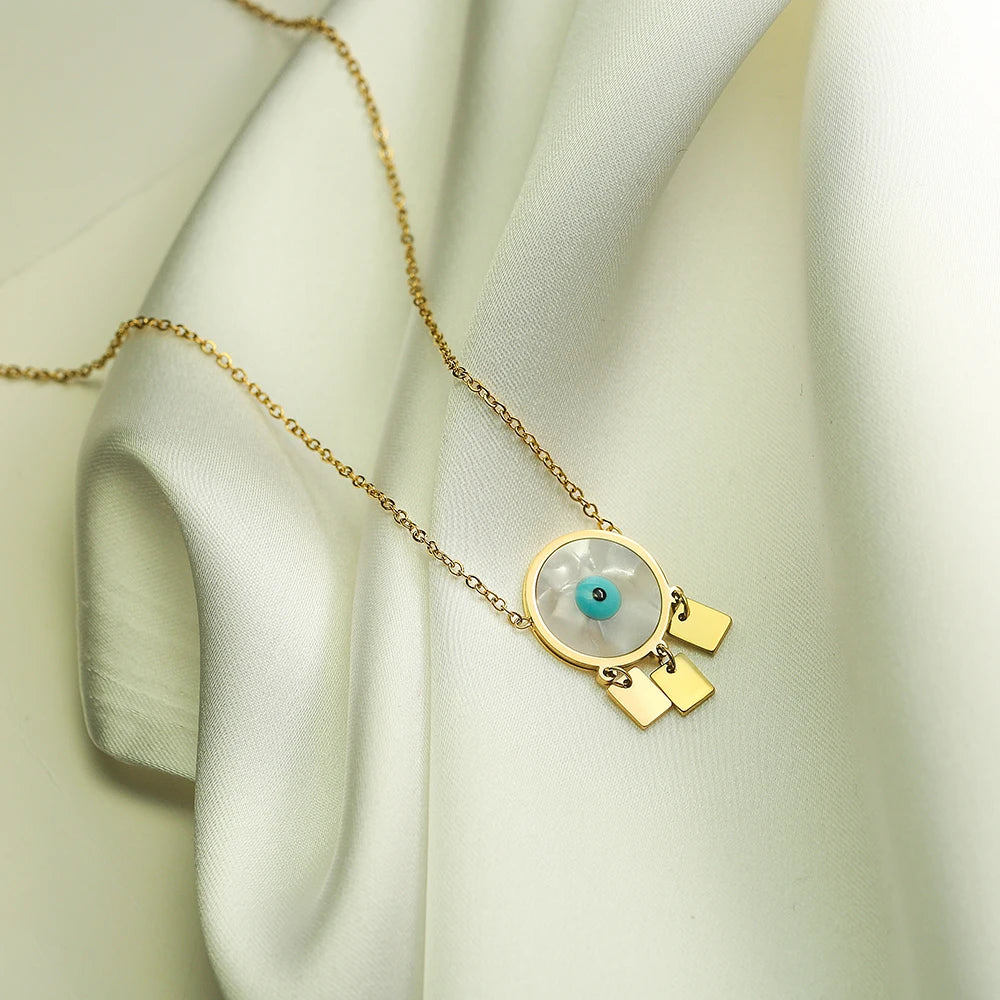 2024 New Fashion Gold Color Stainless Steel Chain Necklace: Expoxy Evil Eye Pendant Necklace, Perfect Female Accessories for Women and Girls