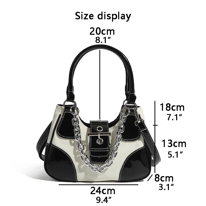 JIOMAY Luxury Designer Handbags 2022 - Canvas Splicing Shoulder Bags with Patent Leather Chain Crossbody