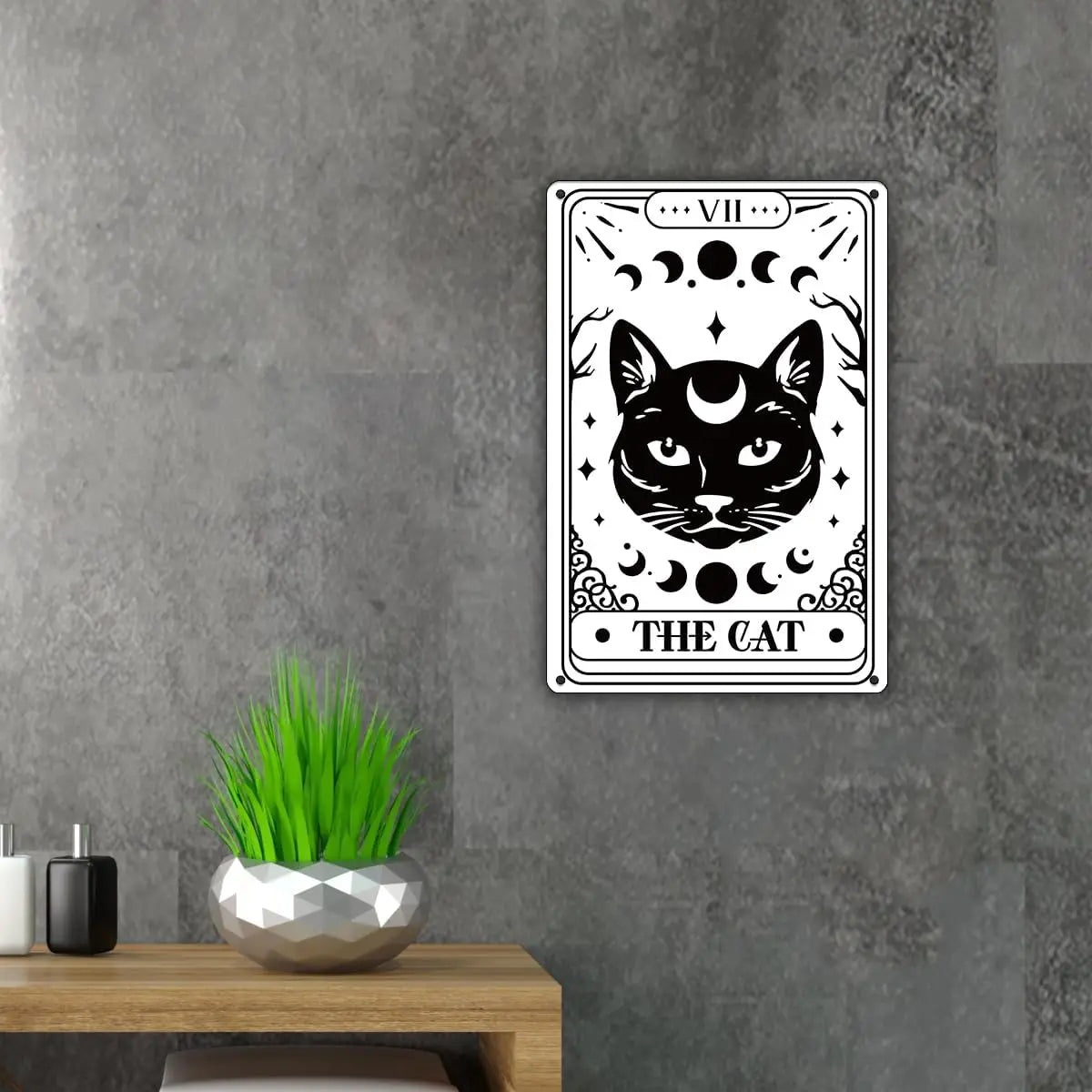 Gothic Black Cat Metal Tin Sign - Wall Art Decor for Bathroom, Bedroom, Living Room, Moon Phase Home Gift