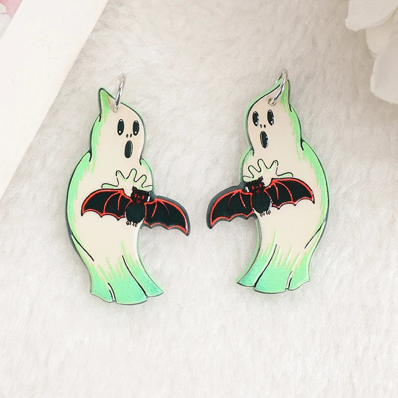 1Pair Halloween Drop Earring Creative Acrylic Bat Ghost  Jewelry For Woman Girl Holiday Birthday Gift