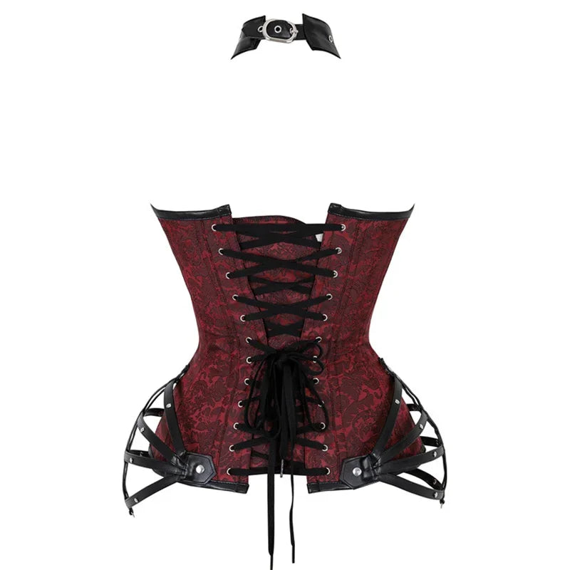 Steampunk Plus Size Leather Halterneck Overbust Corset Gothic Steel Boned Burlesque Women Slimming Body Tops Bustier