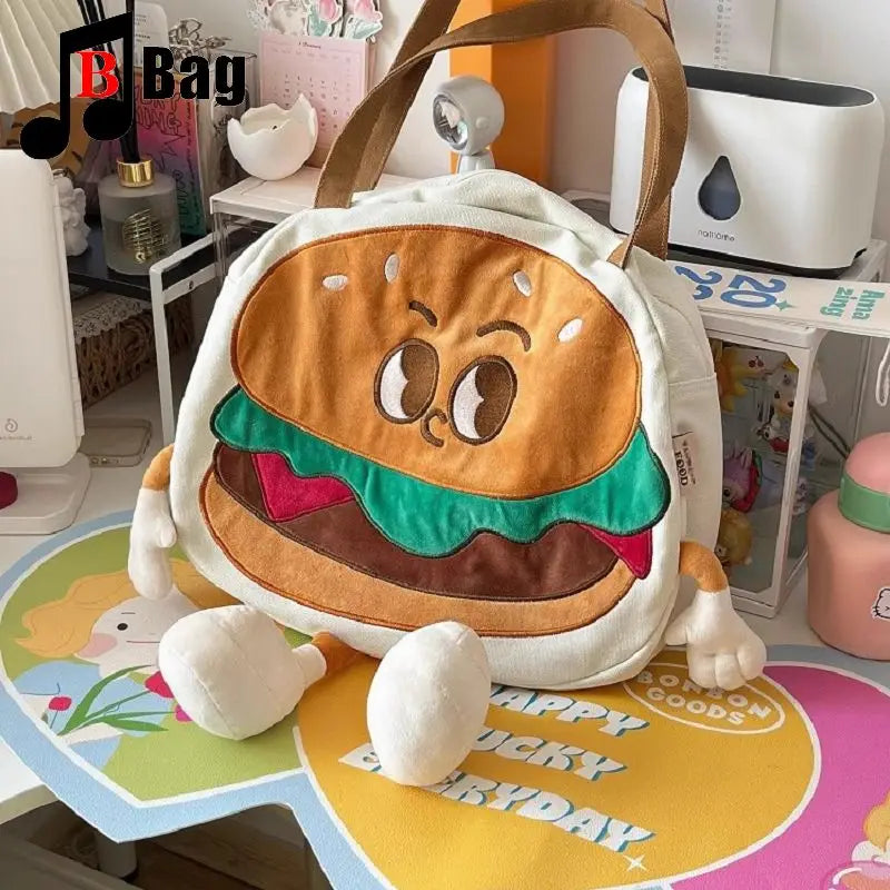 Cute 3D Hamburger Man Single Shoulder Canvas Bag | Cartoon Character Bag