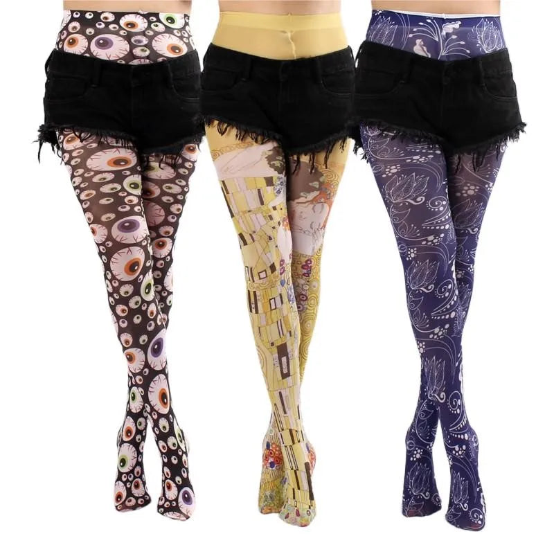 sexy women stylish Punk pantyhose tights sheer chic tattoo pantyhose stocking Gothic Tights Hosiery