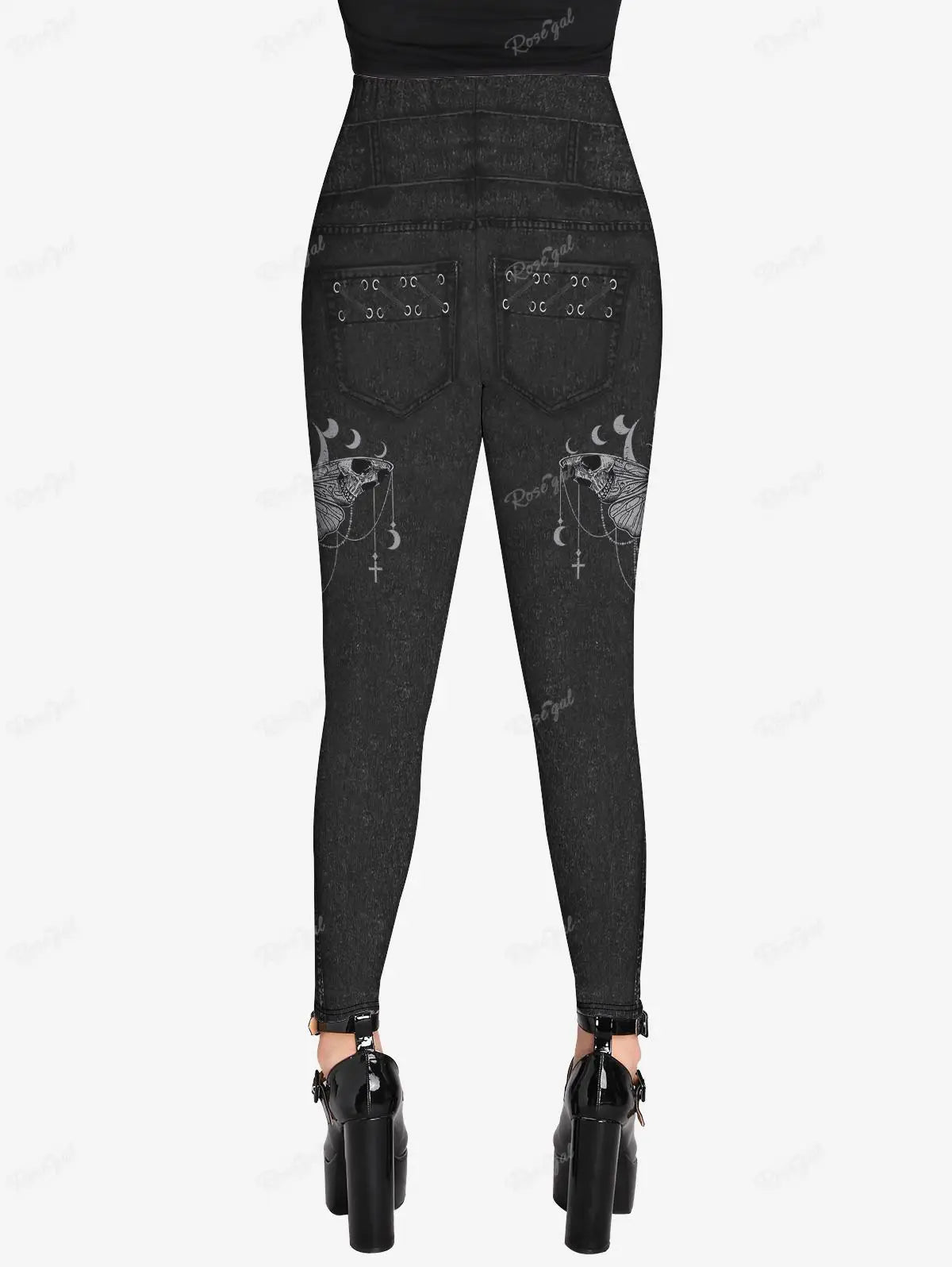 ROSEGAL Plus Size Gothic Leggings 3D Butterfly Jean Lace-up Printed Trousers S-5XL Women Streetwear Tight Pants Mujer