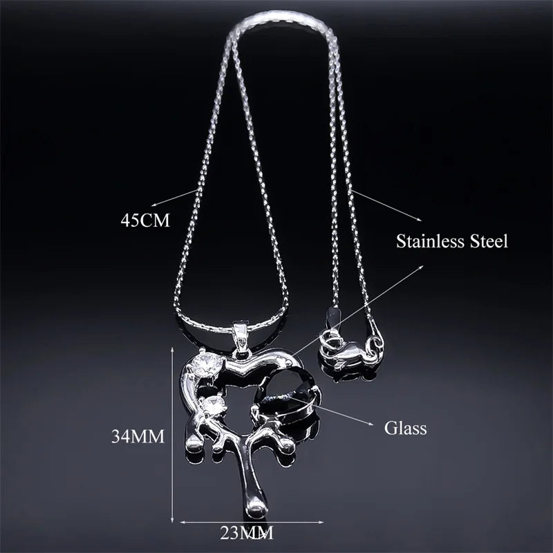 Vintage Goth Zircon Love Heart Irregular Waterdrop Choker - Women's Stainless Steel Clavicle Snake Chain Necklace