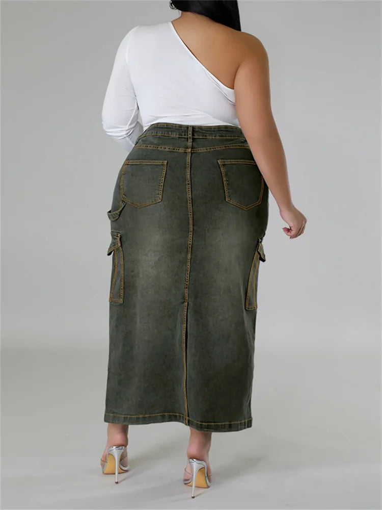 Wmstar Plus Size Only Skirts Women's Clothing Denim Maxi Pockets Sexy Medium Stretch Long New Skirt Wholesale Dropshipping 2024