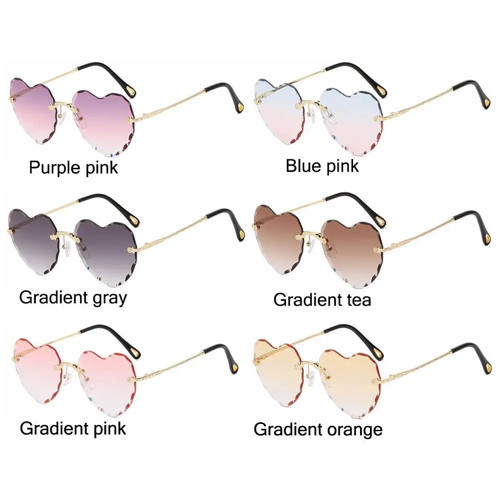 Heart-Shaped Rimless Sunglasses - Thin Metal Frame with Gradient Lens, Love Heart Design, UV400 Eyewear for Women