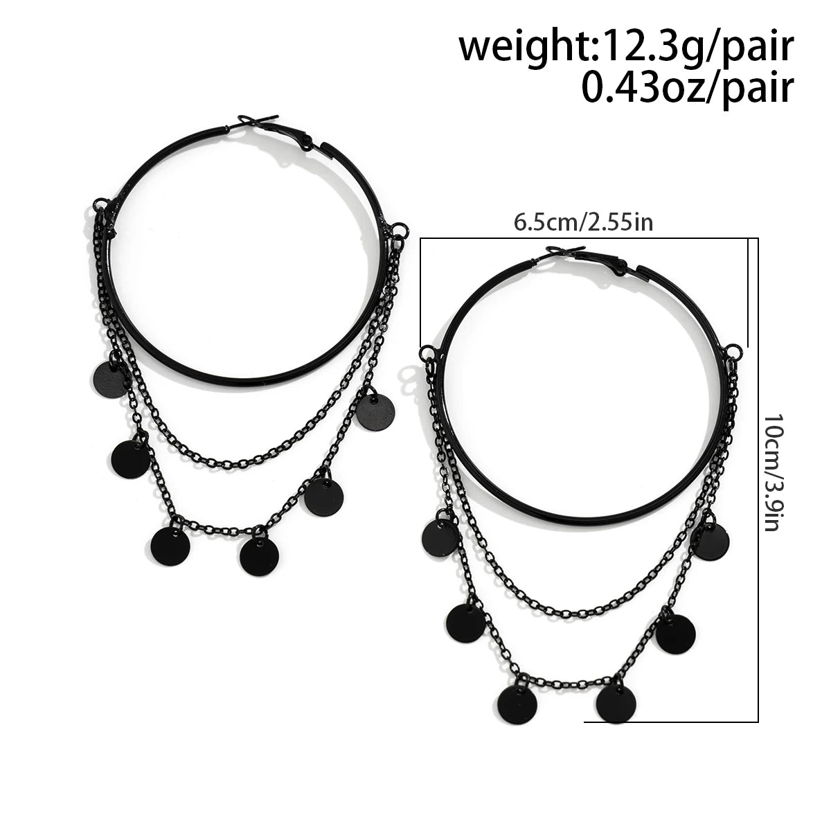 Ingemark Goth Black Star Sequin Tassel Drop Earrings – Large Circle Piercing Jewelry for Women