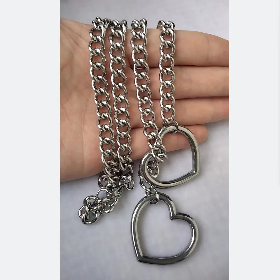 Heart Necklace for Men and Women - Short Stainless Steel Chain with Personality, Long Chain Jewelry