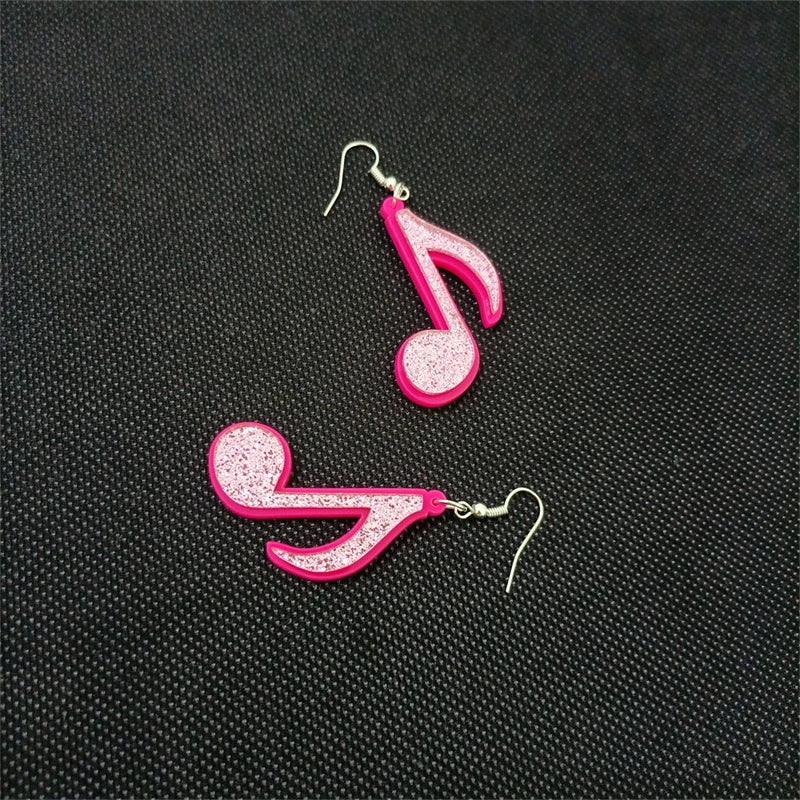 Pink Music Note Dangle Earring for Women - Glitter Acrylic Cute Fashion Jewelry Accessories by KUGUYS