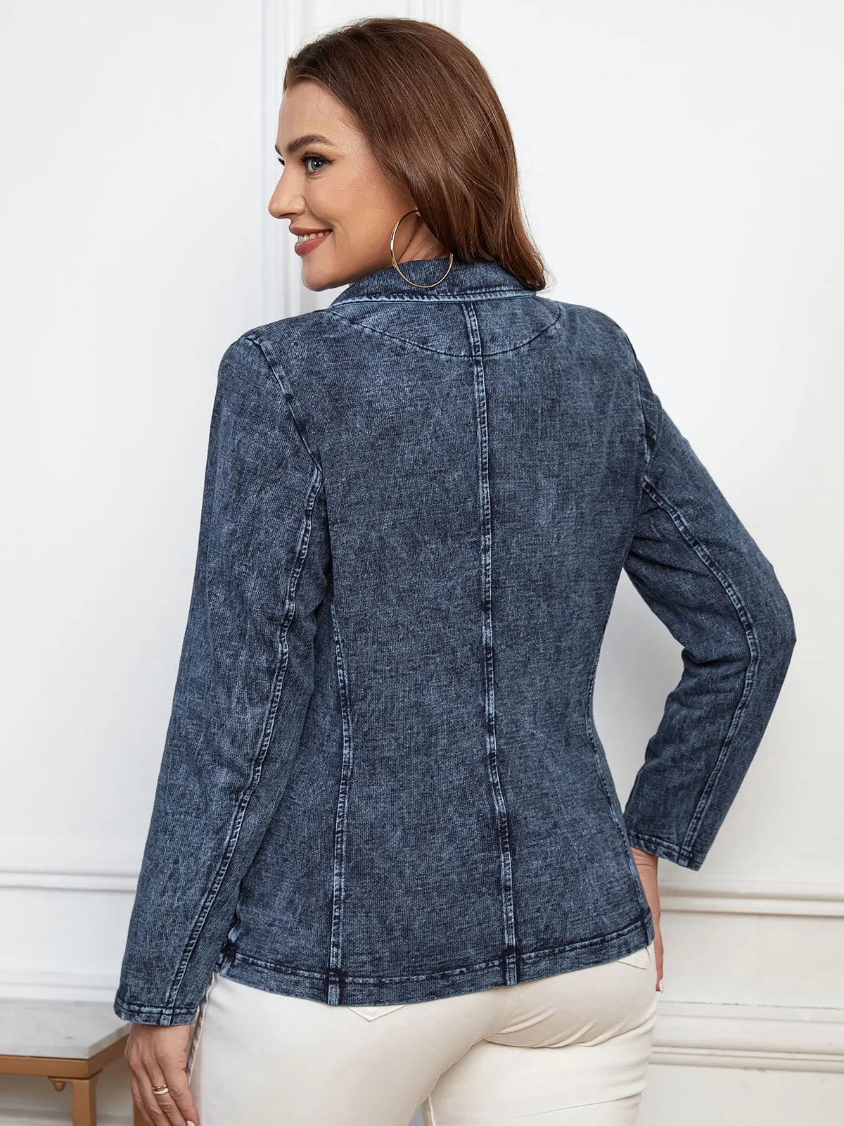 LIH HUA Women's Plus Size Chic Elegant Knitted Cotton Suit Jacket